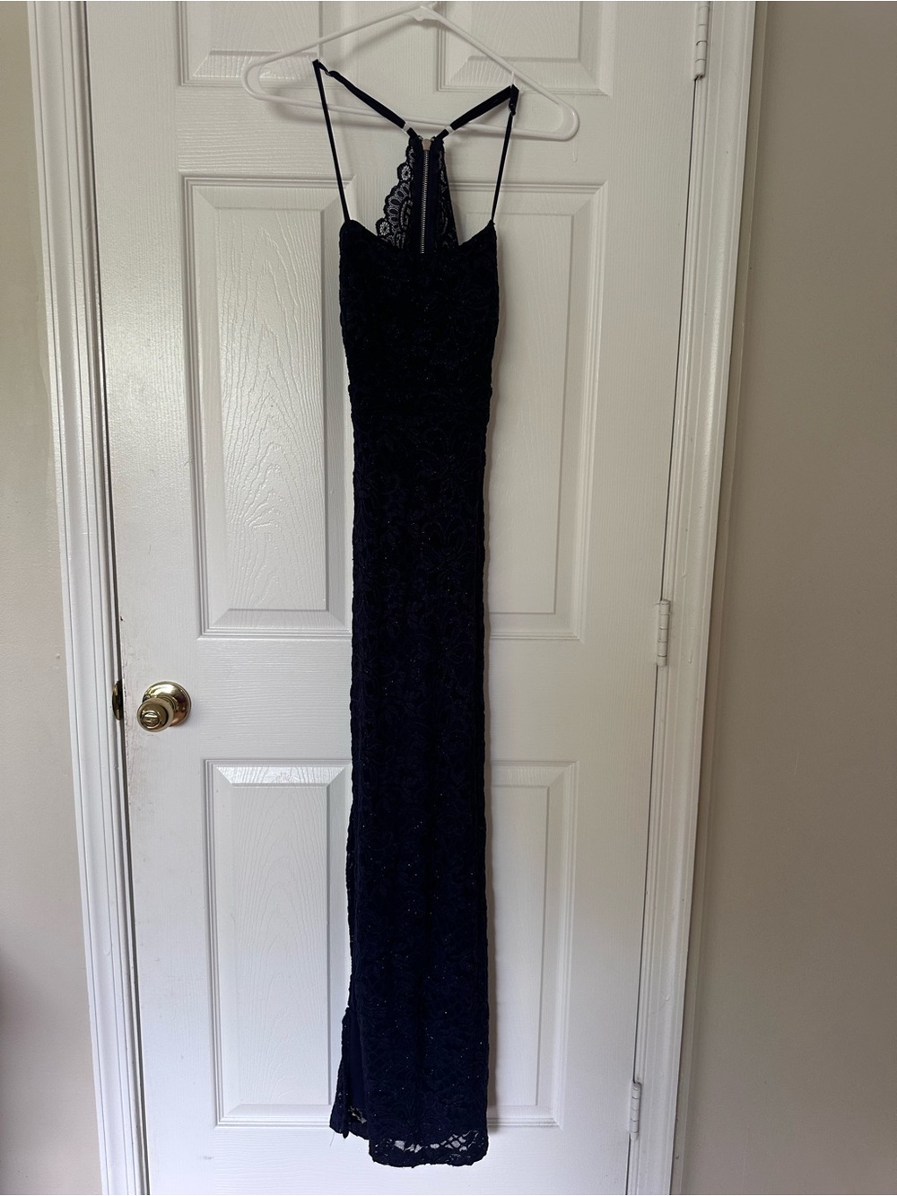 Honey and Rosie Navy Blur Lace Maxi with Strappy Lace navy blue